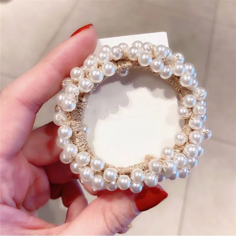 Elegant Lady Rubber Band Rope Pearl Hair Ring Girls Beaded Scrunchies Rubber Bands Ponytail Hair Accessories Elastic Headband image 5