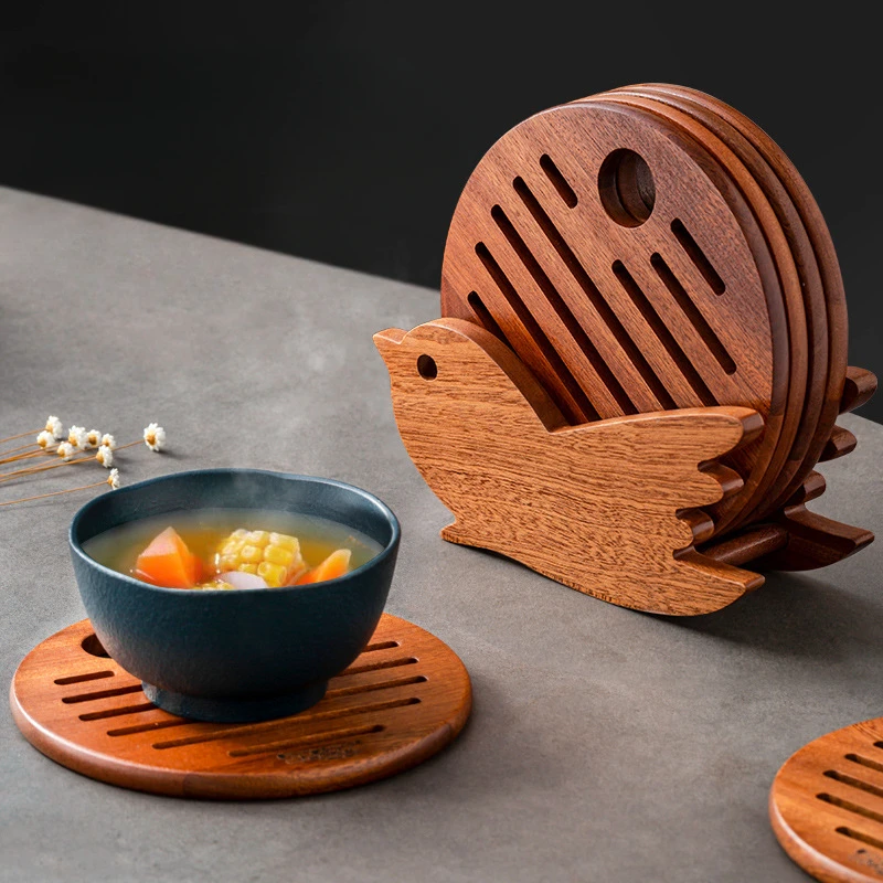 Solid Wood Mats for Household Dining Tables, Heat Insulation and Anti Scalding Bowl Mats, A High-end Household Must-have