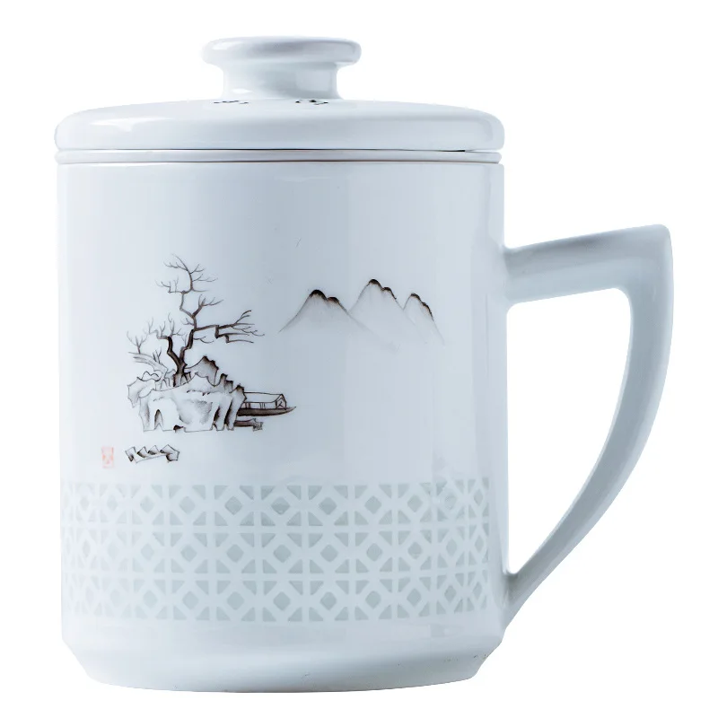 Jingdezhen hand-painted ceramic cup tea separation tea infuser cup with lid filter cup exquisite tea infuser cup household