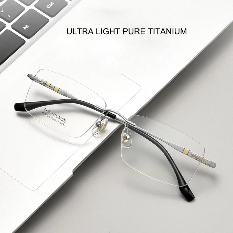 Fashion Square Ultra Light Pure Titanium Optical Prescription Rimless Eyeglasses Frame Luxury For Men Large Size Eyewear S97356