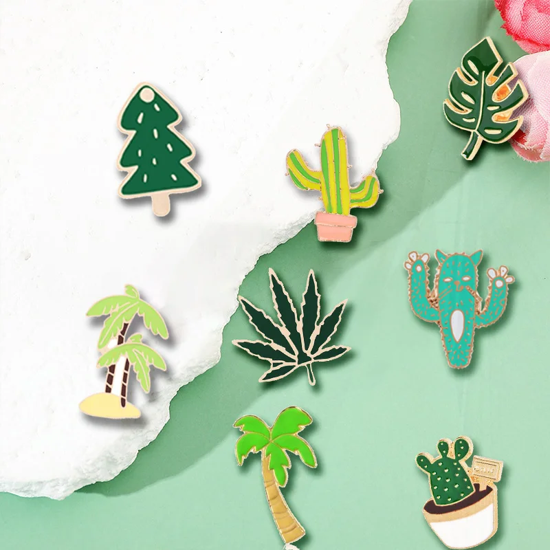 Bag Brooch Green Plant Tree Cactus Leaf Pin Pins Metal Badge Couple Accessories Gift Wholesale 12 Style Cartoon Jackets Sweater