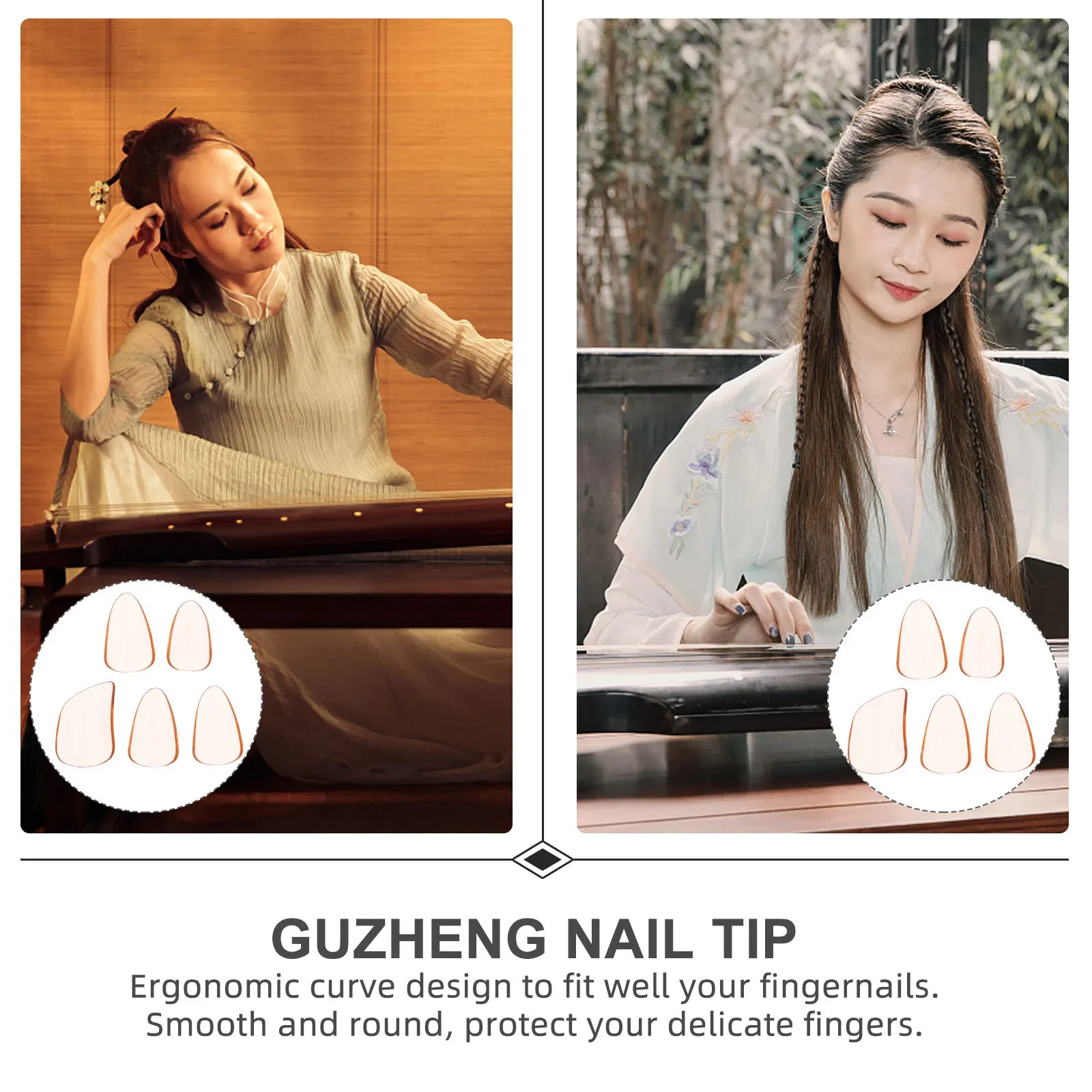 

5Pcs Guzheng Nail Tips Comfortable Moderate Hardness Pipa Finger Picks Smooth Ergonomic Curve Long False Nails Guzheng Supplies