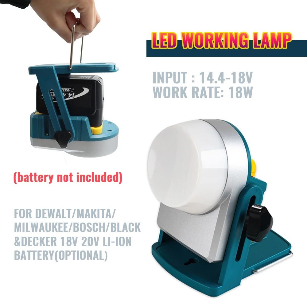 Poderosa Luz de Trabalho Led para Acampar Lanterna Lâmpada para Makita Dewalt Milwaukee Bosch 18v Li-ion Battery M18 Bl1830 Bl1840 Bl1850