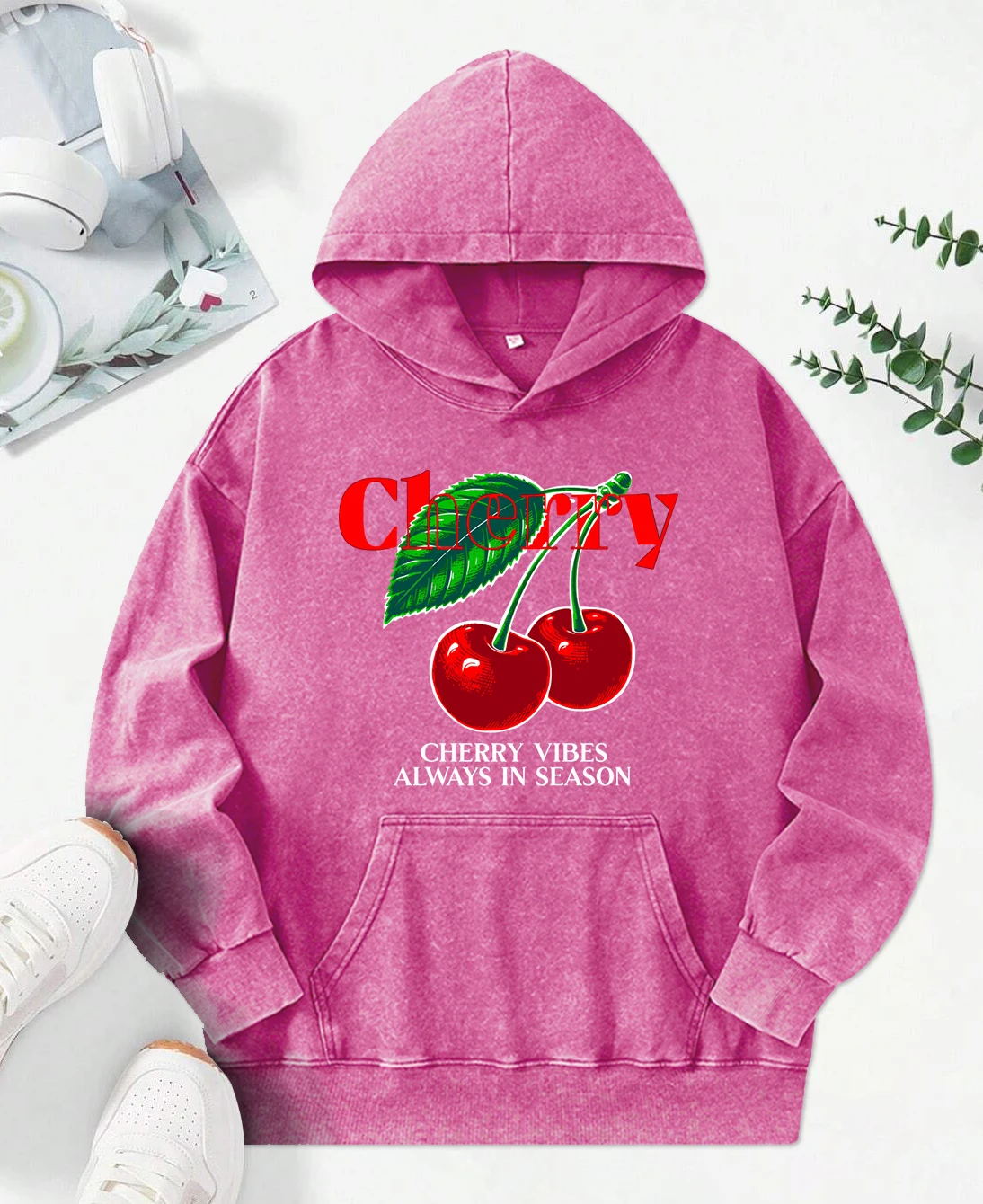 Cherry Vibes Always In Season Print Dames Wahed Hoodie Katoen Creativiteit Pullover Casual Pocket Hoody Grappige veelkleurige hoodies