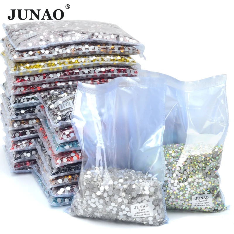 JUNAO 100Gross SS3 SS4 SS5 SS6 SS30 SS40 SS50 Cristallo di grandi dimensioni AB Strass di vetro Cristalli flatback Strass non hotfix per fai da te