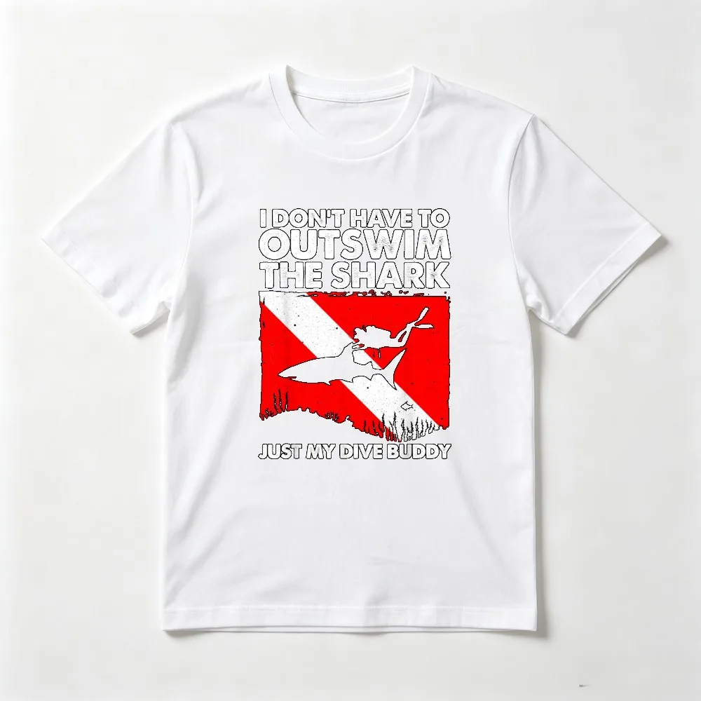 I Dont Have To Outswim The Shark Funny Scuba Diving Design Graphic Printed Retro T-Shirt Casual Fashion Loose Summer Tees