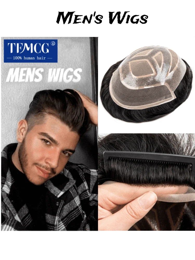 VERSALITE Mannelijke Haarprothese Kant Met Mono en Pu Basis Ademend 100% Menselijk Haar Toupetje Mannen Pruik Exhuast Systemen Pruiken Voor Mannen - afbeelding 2