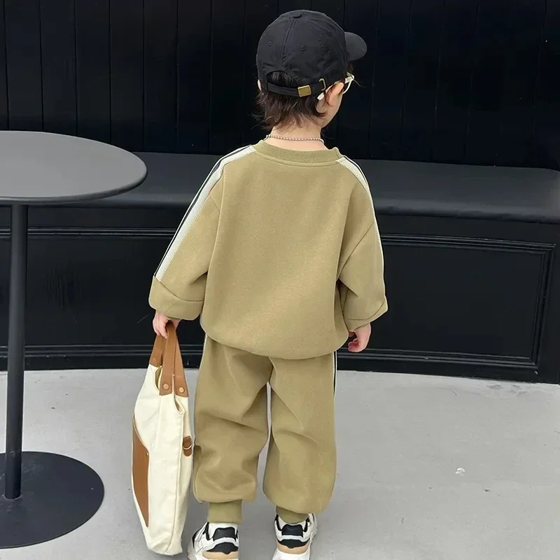 Side Striped Boys Tracksuit Set Kids Long Sleeve Sweatshirts Tops And Elastic Waist Jogger Pants Outfit Casual Children Ensemble