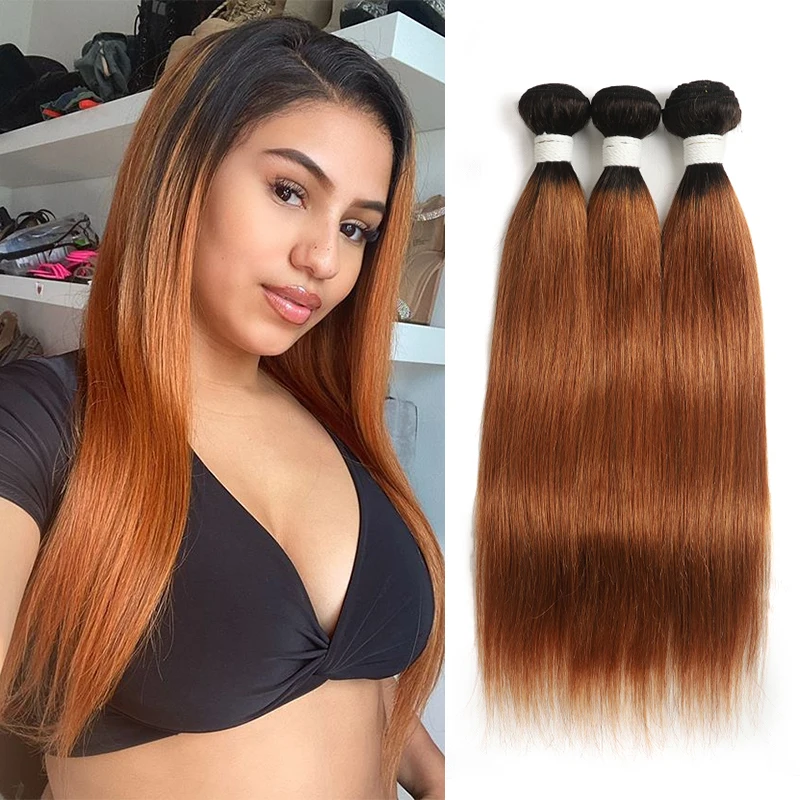 Ombre Brown Straight Hair Bundles Brazilian Human Hair Weave Bundles 3/4 PCS Pre-colored Human Hair Non-Remy Hair Extension IJOY