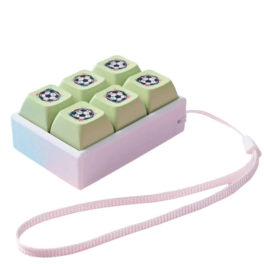 Silent 6 Keys Football Keyboard Keychain Mini Football Pattern Keyboard Fidget Clicker 6 Keys Lanyard Pocket Fidget Keychain