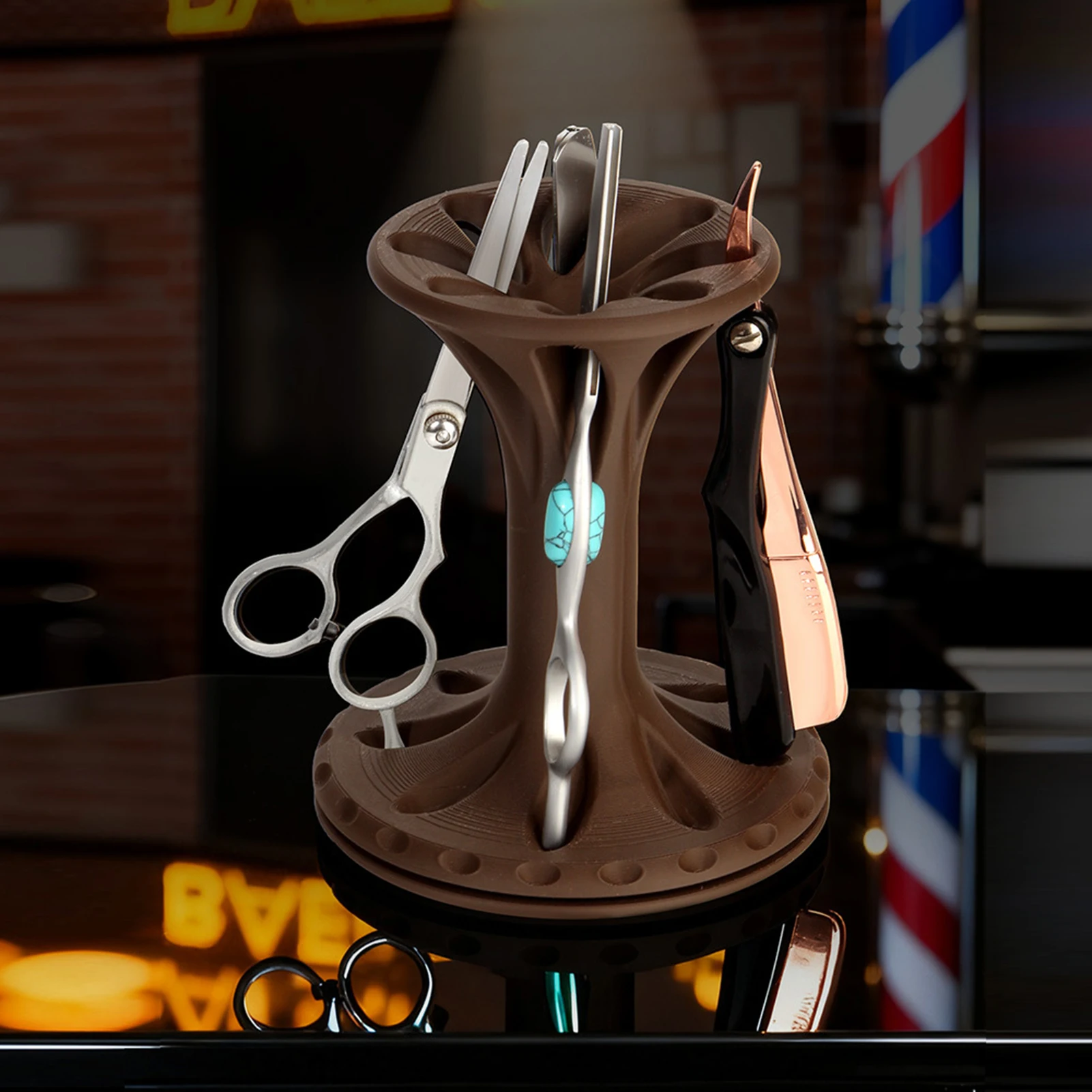 3D Printed Hairdressing Tools Organizer Rotating Display Stand for Scissors and Razors Barber Shop Accessory Storage Rack