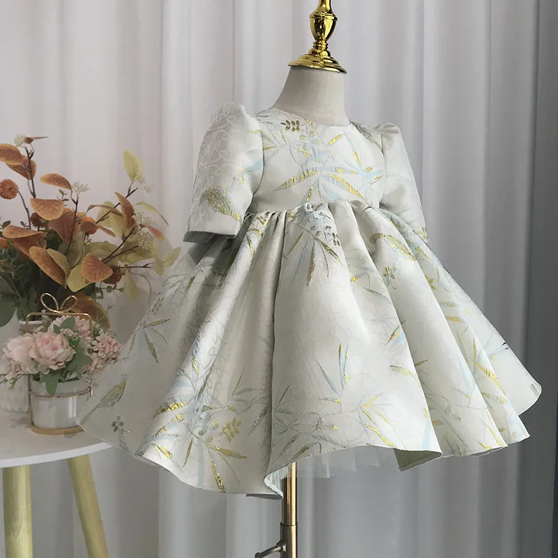 IYEAL High end Printed Satin Princess Dress Evening Dresses Baby's First Birthday Wedding Dress Girl's Piano Performance Dress