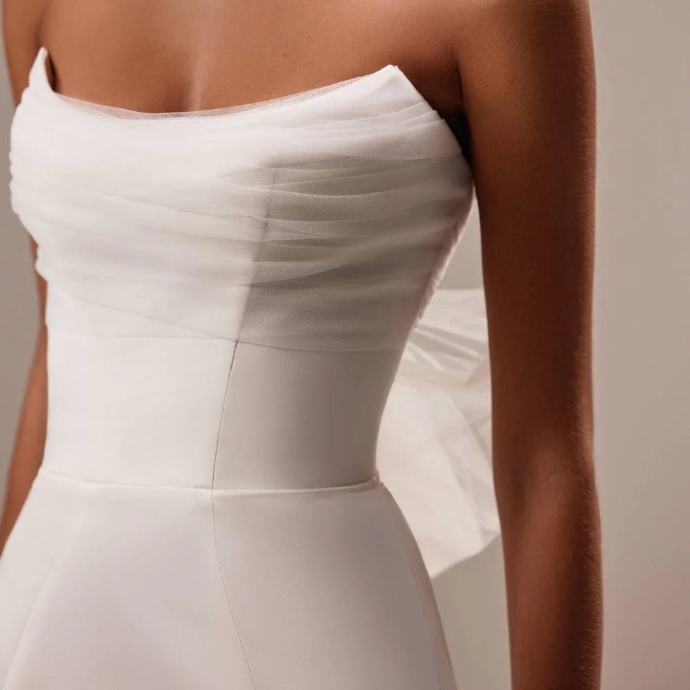

Elegant Scoop Neck Backless Wedding Dress Sexy Bow Bridal Dress Charming Sleeveless Bridal Gown Vestidos De Novia Customized