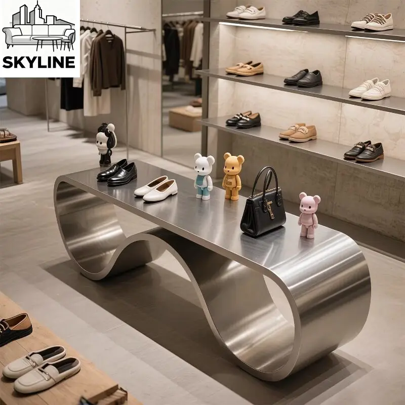 Silver brushed Nakajima display table Clothing store Shoes display stand Shopping mall exhibition hall Middle table Minimalist