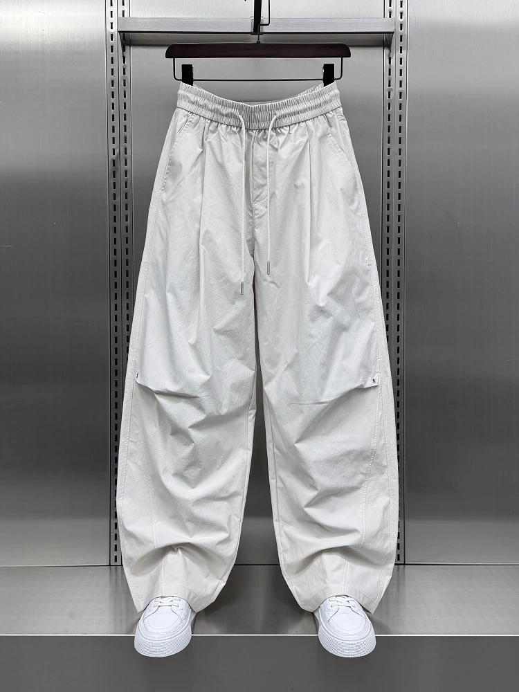 

Модные мужские повседневные брюки прямого кроя, летние тонкие свободные американские брюки со складками, быстросохнущие, широкие штанины, повседневные брюки