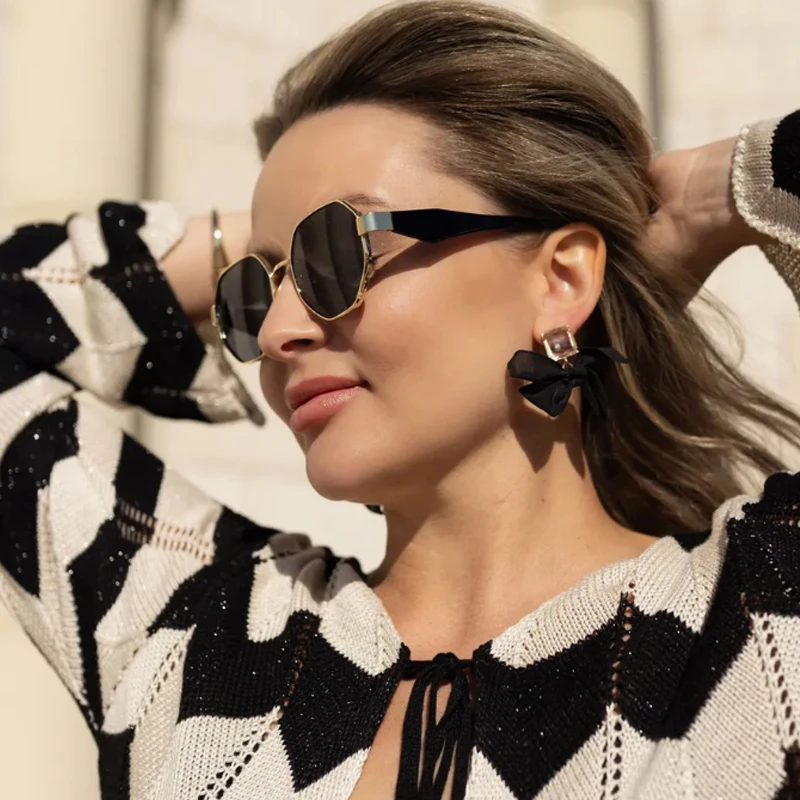 نظارات شمسية للسيارة 1/3 قطعة إطار معدني مضلع النظارات الشمسية النساء فاسق العلامة التجارية مصمم الذكور الرجعية مرآة التدرج Steampunk نظارات #2