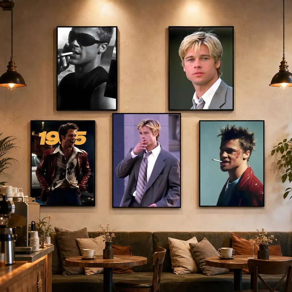 Famous Actor B-Brad Pitt Poster Self-adhesive Art Waterproof Paper Sticker Coffee House Bar Dorm Room Wall Decor