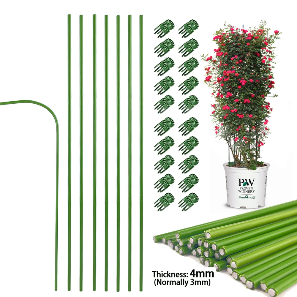 [4mm thick]16inch/18inch 10pcs Plant Stakes Garden Green Bendable Single Stem Plant Support Stakes for Indoor and Outdoor Plants