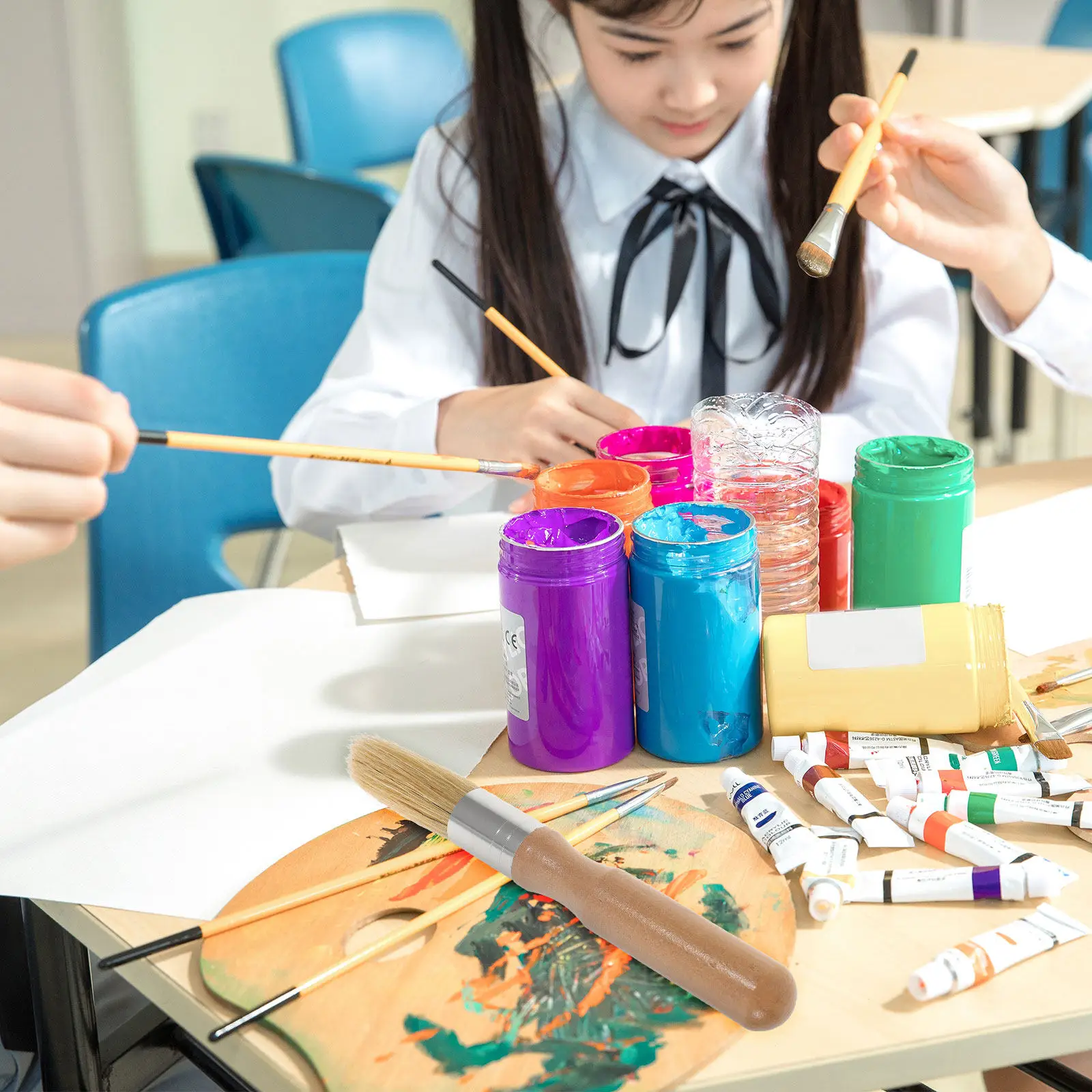 

2Pcs Bristle Brush Wooden Handle Smooth Grip Small Round Head for Oil Watercolor Acrylic Painting DIY Art Crafts and Bbq Use