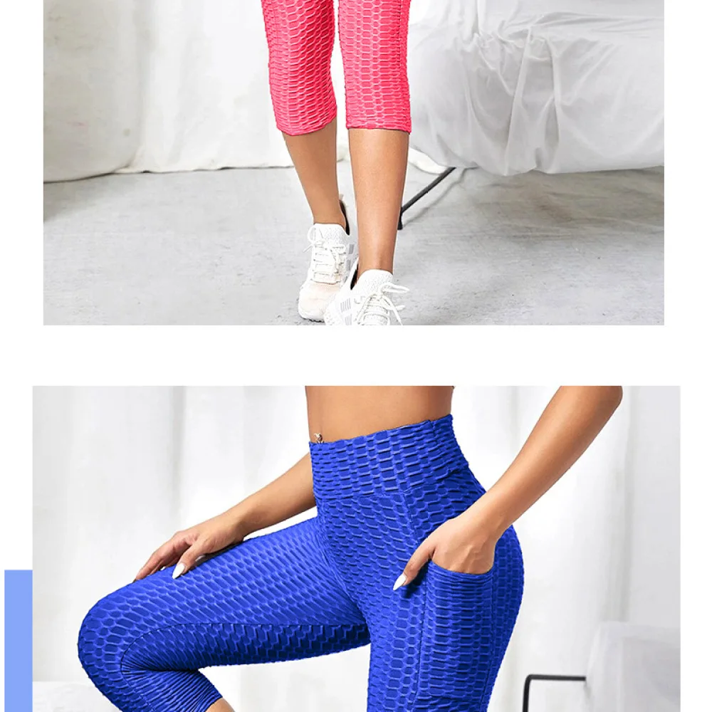 Breathable Jacquard Bubble Yoga Leggings High Waist Slim Sport Tights Womens Fitness Workout Running Gym Training Pants
