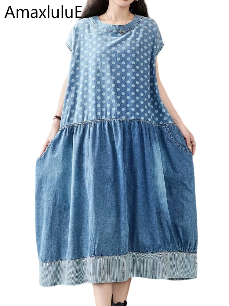 Amax LuluE 2026 Summer Fashion Loose Dresses Womens Vintage Classic Dot Vestidos Ladies Japanese Design Leisure O Neck Clothes