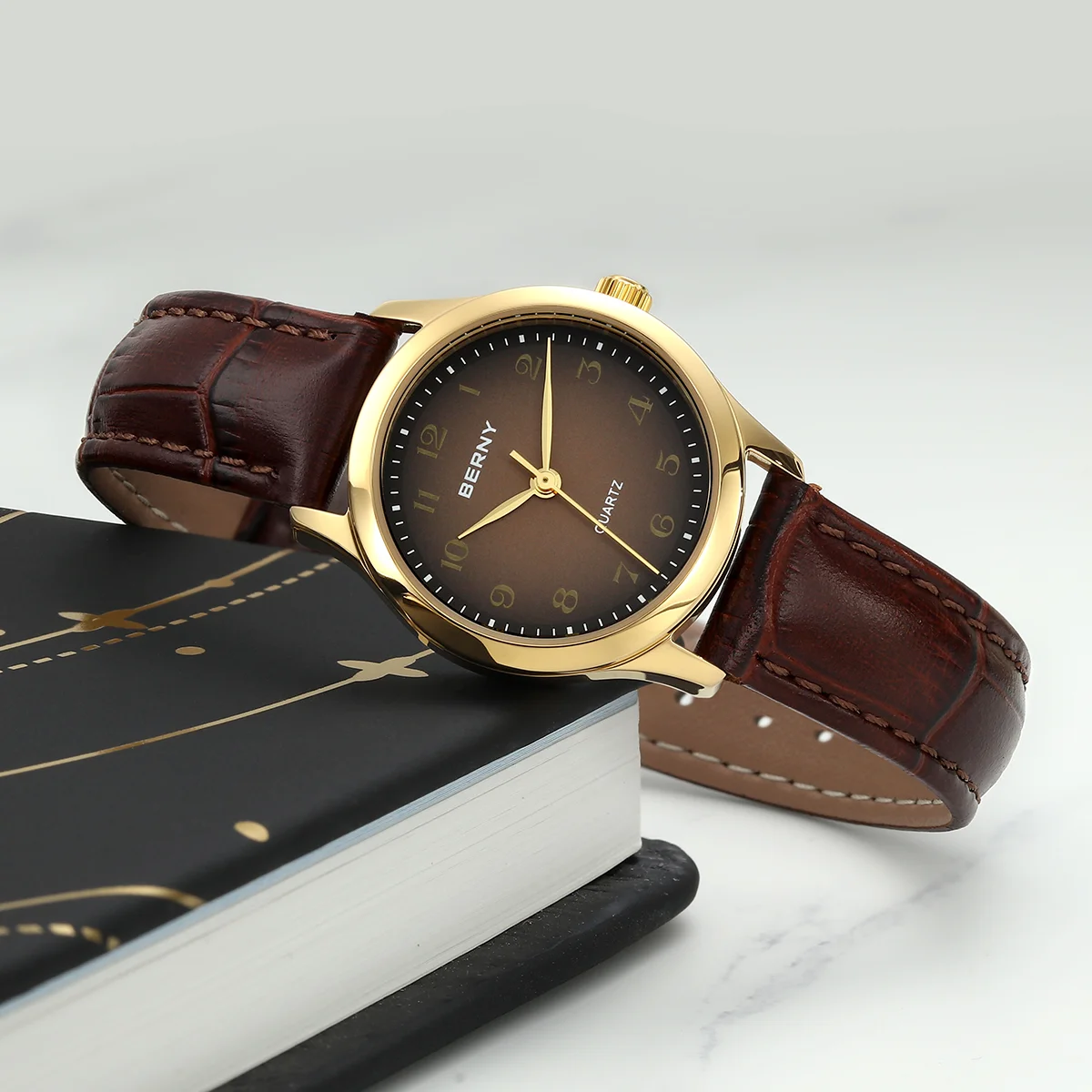 Reloj BERNY dorado para mujer, reloj de pulsera de cuarzo a la moda de lujo para mujer, elegante esfera con gradiente, múltiples escenarios, reloj a