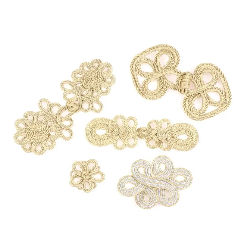 New Vintage Chinese Knot Buttons Gold Lace Trim Clasps For Cheongsam Decor Dance Dress DIY Sewing Accessories