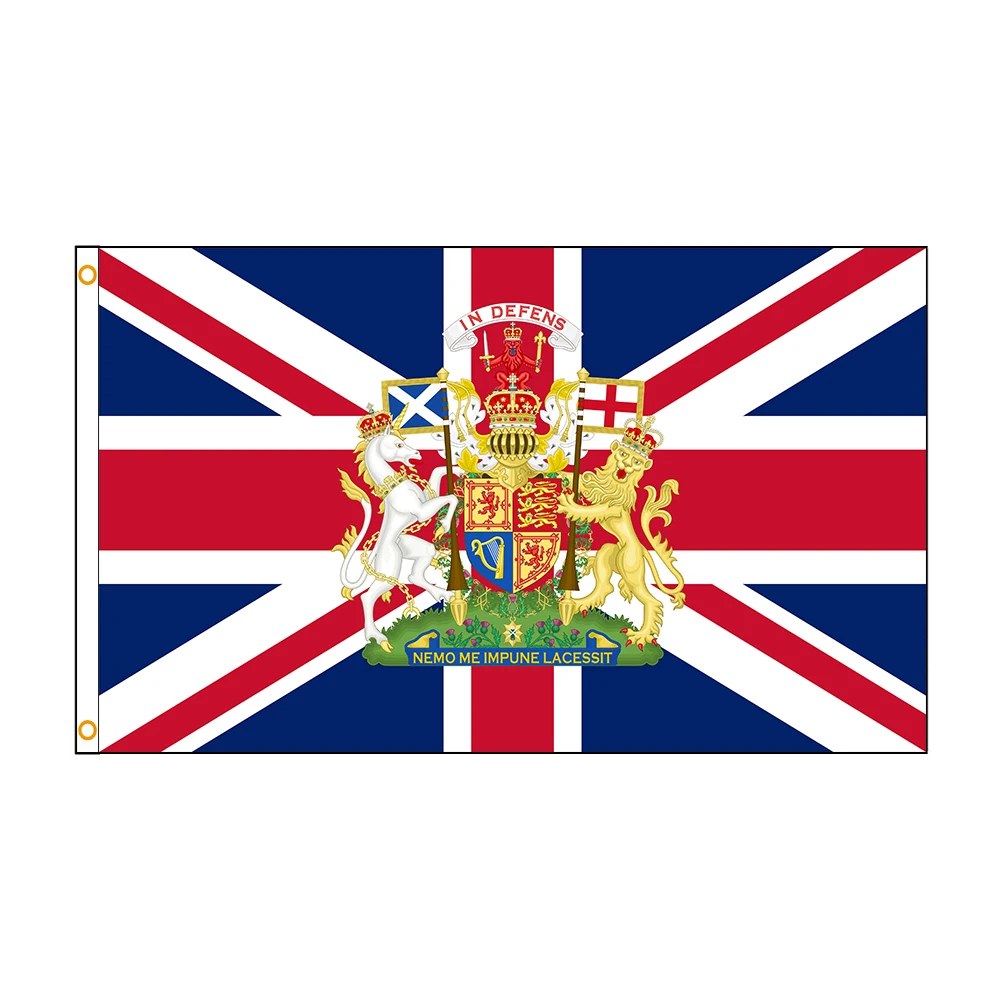 3X5Ft England British Flag with Royal Coat of Arms of the United Kingdom (Both Realms) Banner Decoration 90x150cm Jemony