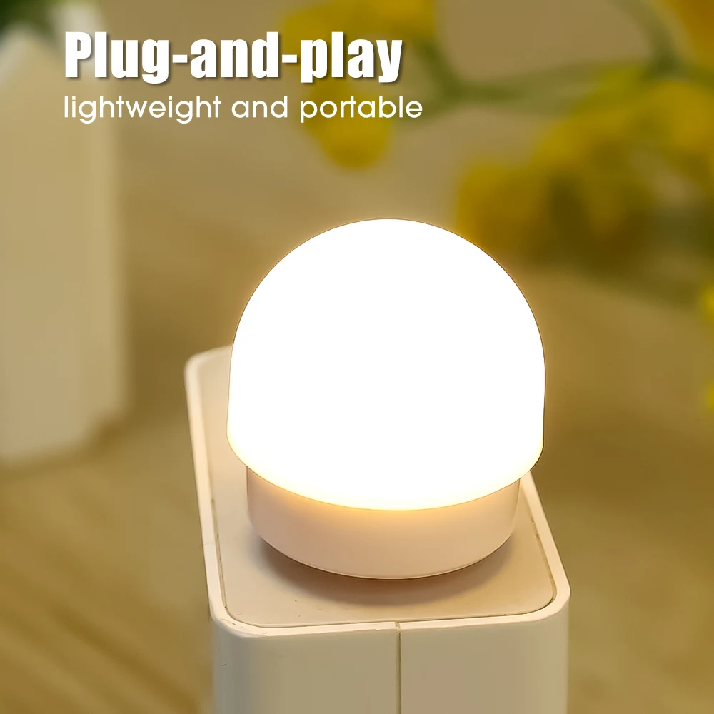 Mini lampe à prise USB pour ordinateur mobile, charge d'alimentation, veilleuse LED, protection des yeux, lampe de bureau ronde, ampoule, décoration de chambre à coucher