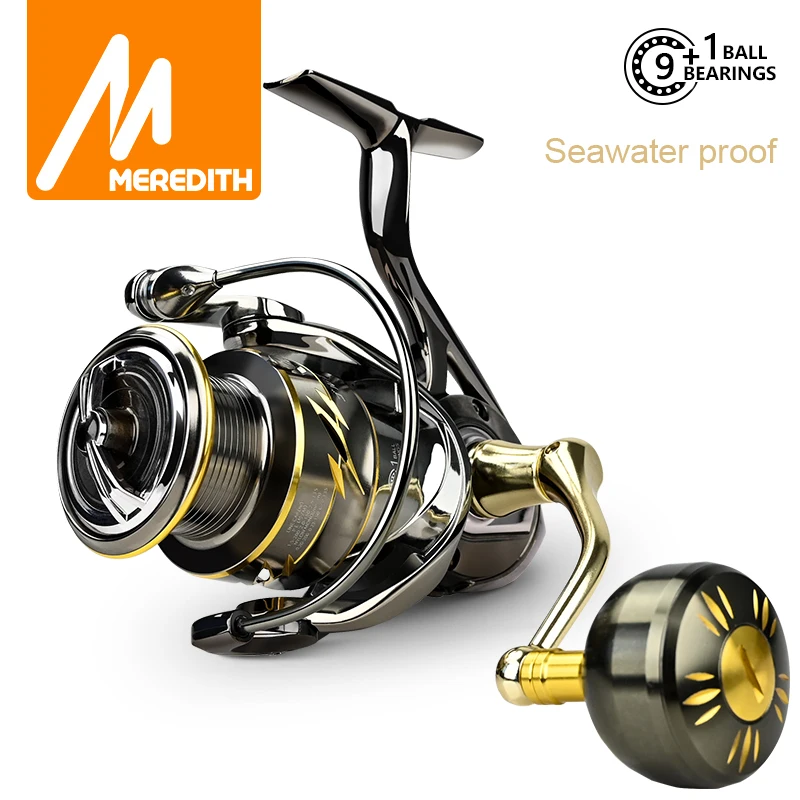 MEREDITH EZGO-carrete de pesca giratorio anticorrosión de agua de mar, accesorio de pesca de carbono máximo de 25KG, arrastre 9 + 1BB, aparejos de