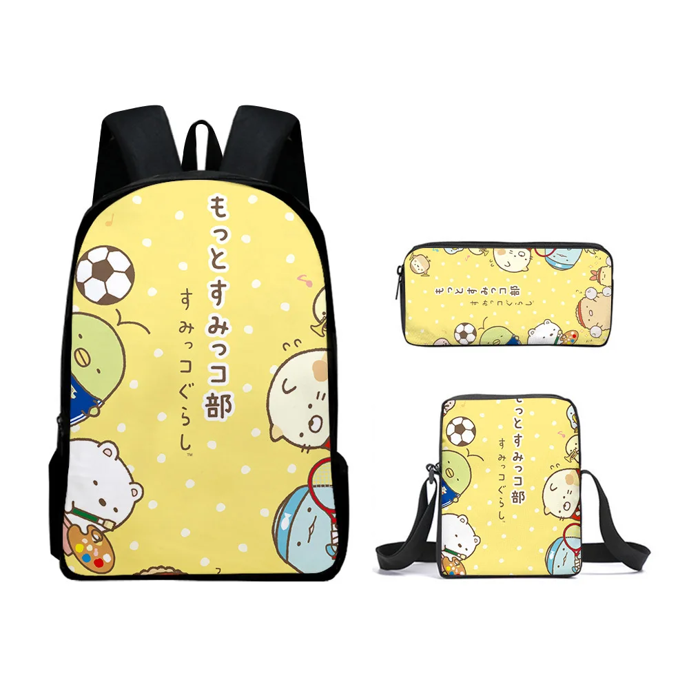 Popular Youthful Anime Sumikkogurashi 3D Print 3pcs/Set Student Travel bags Laptop Daypack Backpack Shoulder Bag Pencil Case