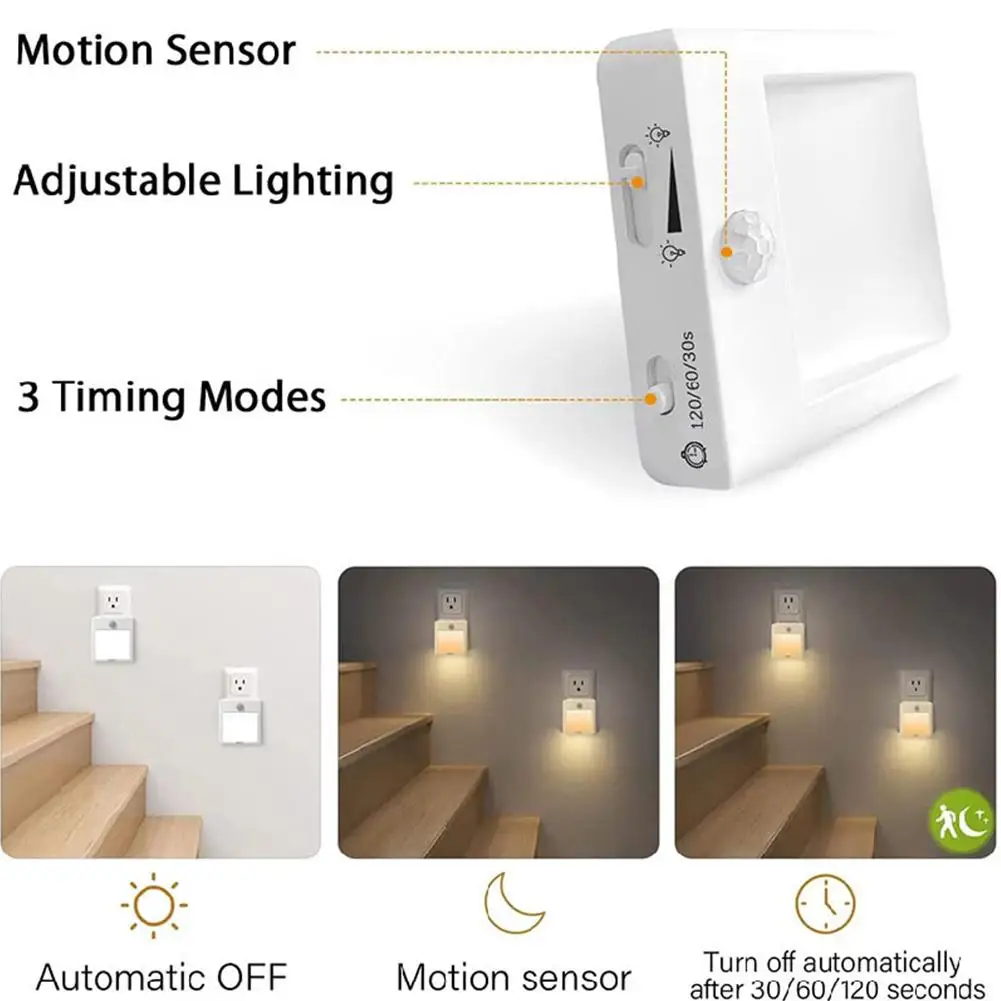 Smart Motion Sensor LED Night Light Plug-in Body Sensor Accessories Lighting Household Light Wireless Lamp Night I8Y3