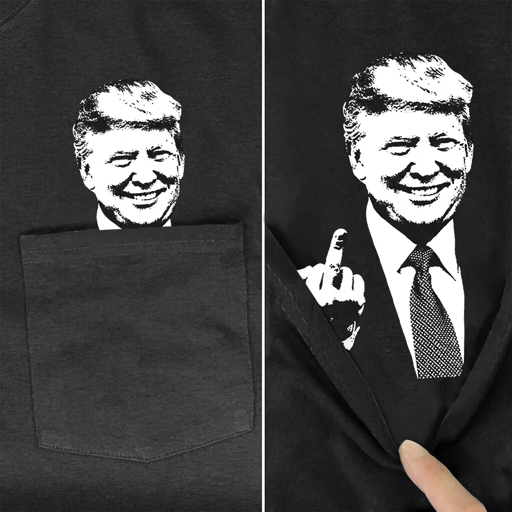 CLOOCL Trump Cotton T-Shirt Fashion Middle Finger Pockets Printed Short Sleeve Tees Summer Women Clothing Gifts for Trump Fans