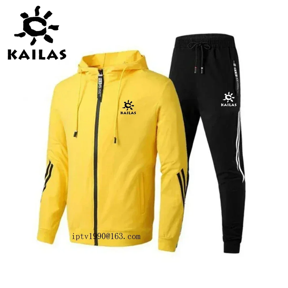 KAILAS-traje deportivo informal para hombre, chaqueta de manga larga con cremallera y 2 conjuntos de pantalones, estampado de marca, para correr al aire libre, otoño