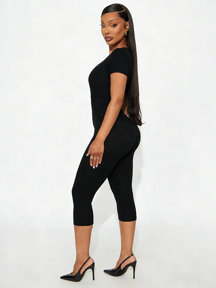 

Kliou Sexy Fashion Playsuits Woman Irregular Shape Low-Neck Short Sleeve High Waist Skinny Peach Hip Hot Gril Wild Style Rompers