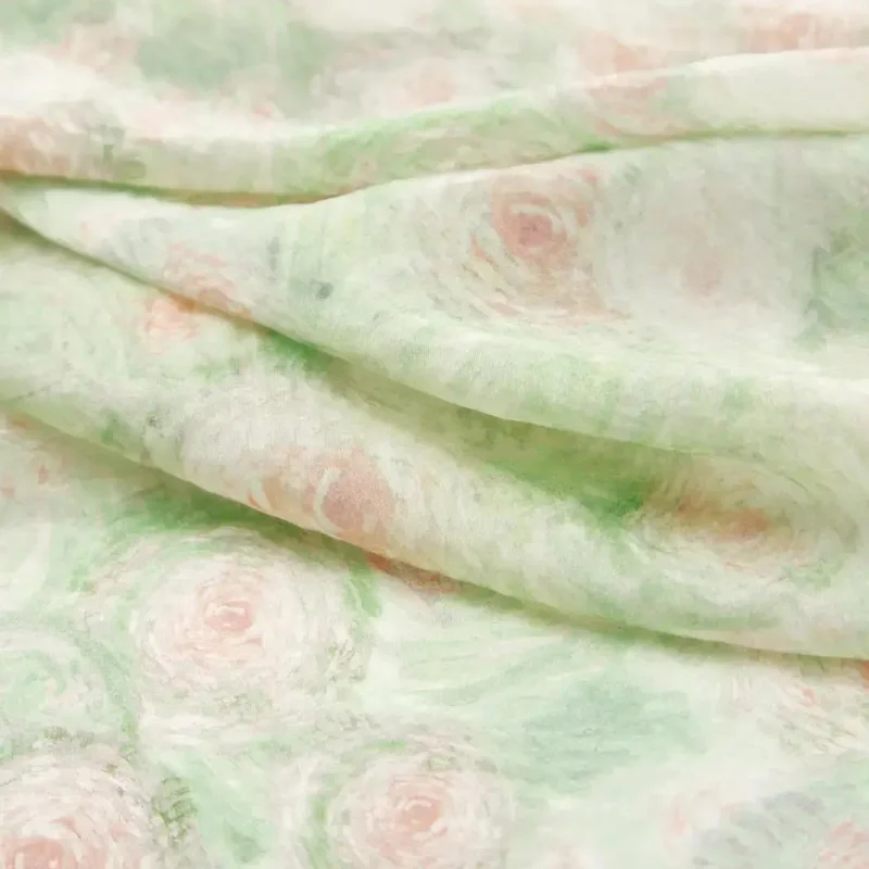 

150cm*50cm Tencel Linen Fabric Light Green Peony Dyed Suitable For Handmade DIY Dresses Tablecloths Curtain