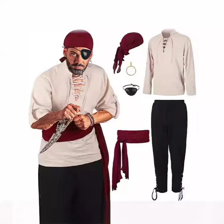 

Men's Renaissance Viking Shirt Halloween Pirate Costume Standard Fit Long Sleeve Breathable Cotton Inner Wear for City Walk