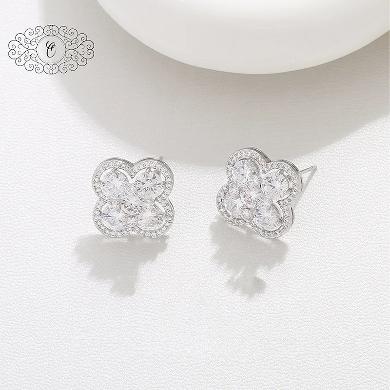 

Luxurious Clover Stud Earrings – Sparkling Micro-Pave Cz Dangle, Elegant Jewelry For Women