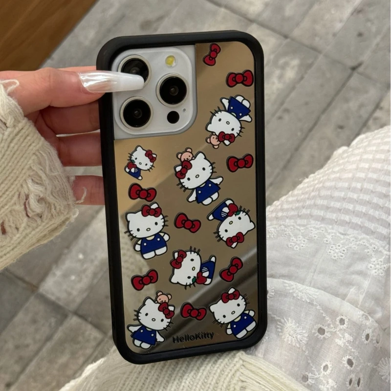 

Sanrio Hello Kitty Phone Case For iPhone 15 14 13 12 11 Pro Max XR XS MAX 7 8 PLUS Cute Kawaii Y2K Mirror Film Cartoon Cover