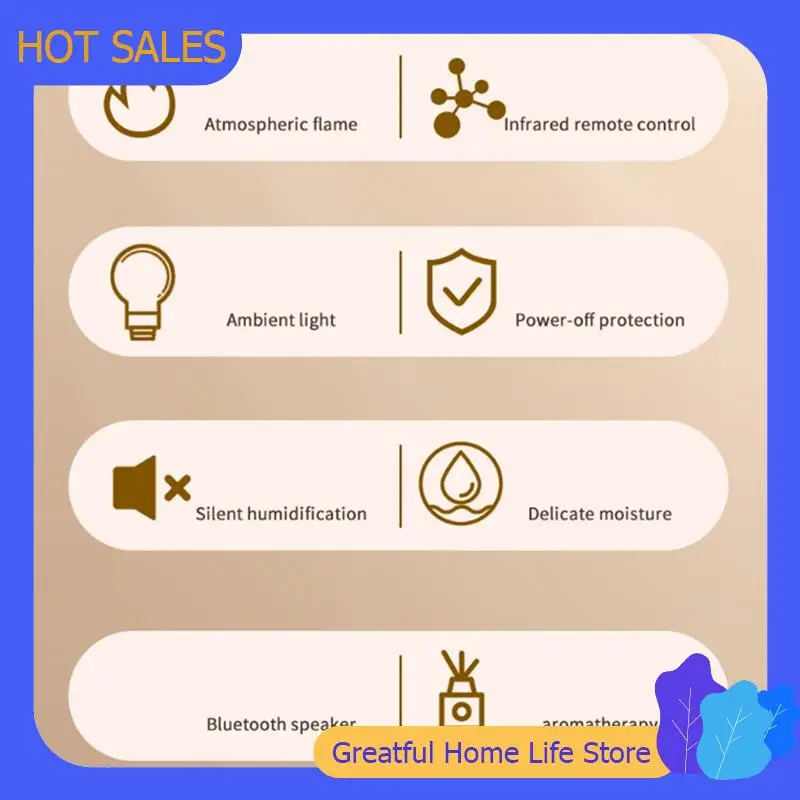 

AT59 Увлажнитель для ароматерапии Увлажнитель с имитацией пламени камина с Bluetooth Аудио и атмосферным светом Увлажнитель с вилкой стандарта США