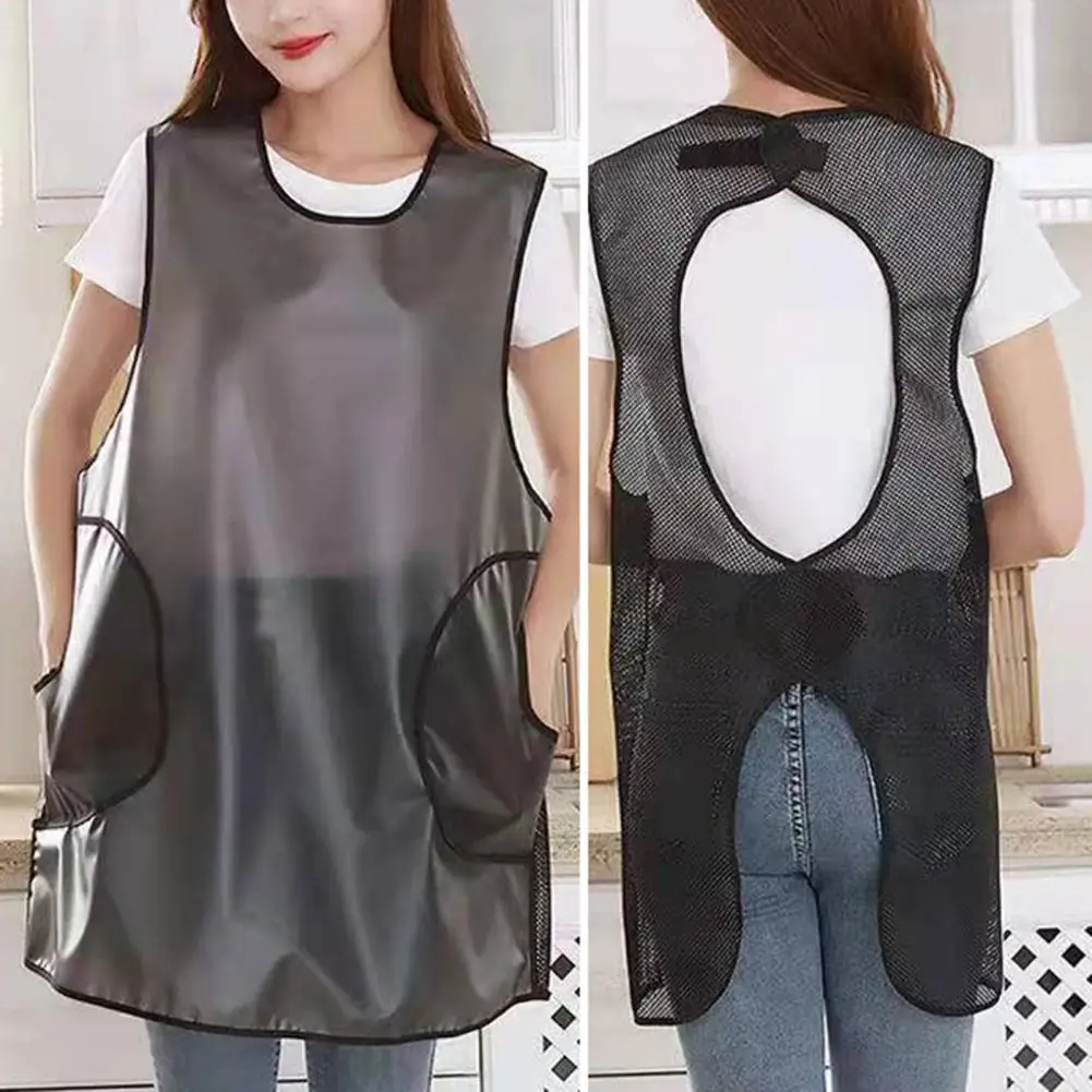 80/100cm Apron Single/Dual Layer With Fastener Tape Fixation Back Mesh Design Waterproof Oilproof Breathable Sleeveless Apron