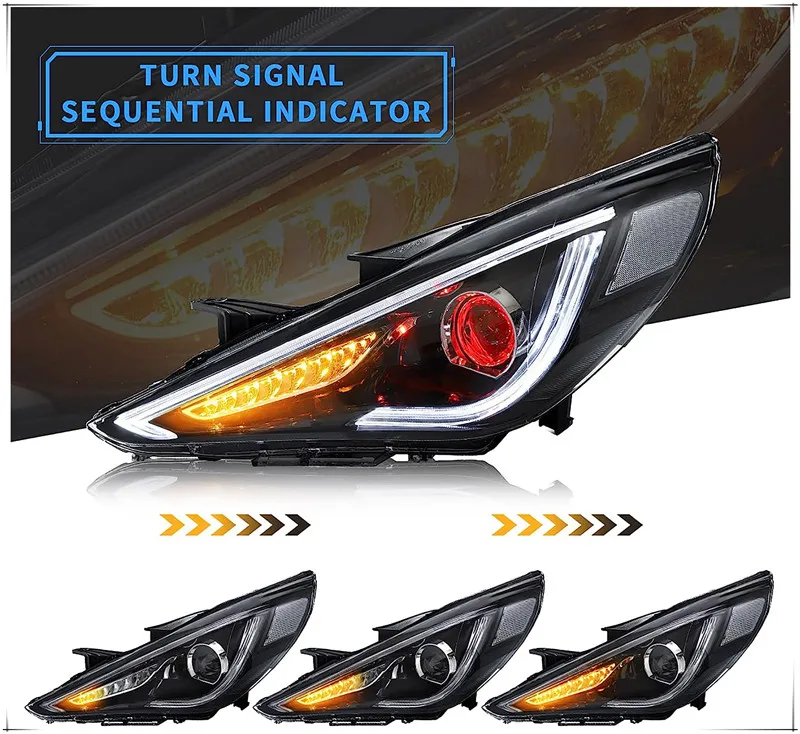 Sulinso Led Headlights Compatible with Hyundai Sonata 2011-2014 w/Amber Sequential, w/Demon Eyes, D2H/ D2S Bulbs(NOT included) f