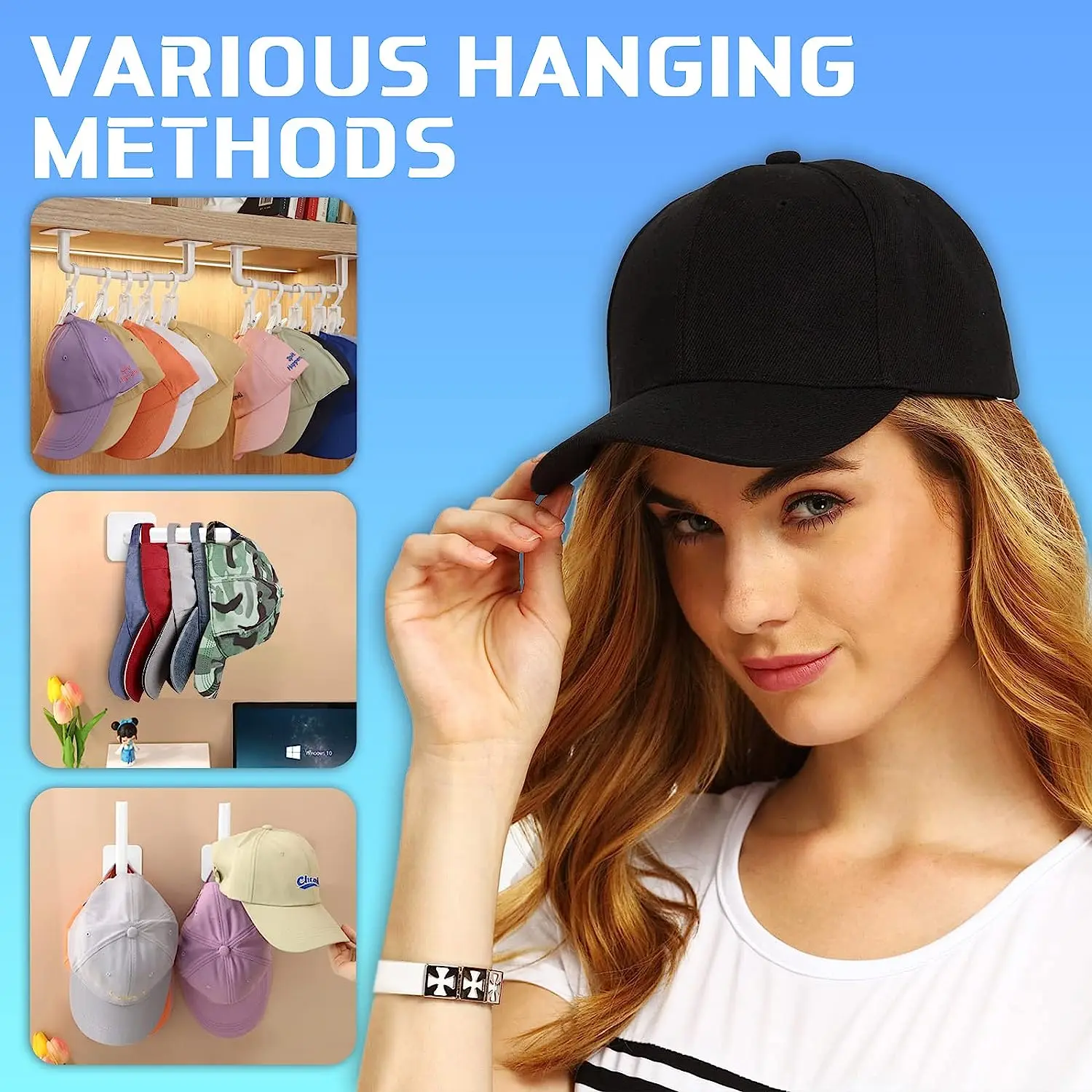 2PCS Baseball Hat Hangers Hat Organizer for Wall Holder for Baseball Hats Waterproof Storage Stick Scrunchies Holder Organizers