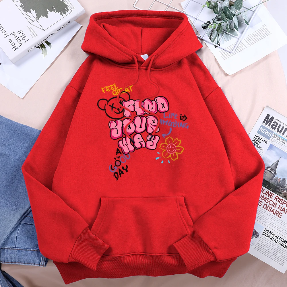 Find Your Way Life Is Amusing Printed Hoodies Women Sport Comfortable Hooded Basic Daily Casual Hoodie Loose Fleece Streetwear