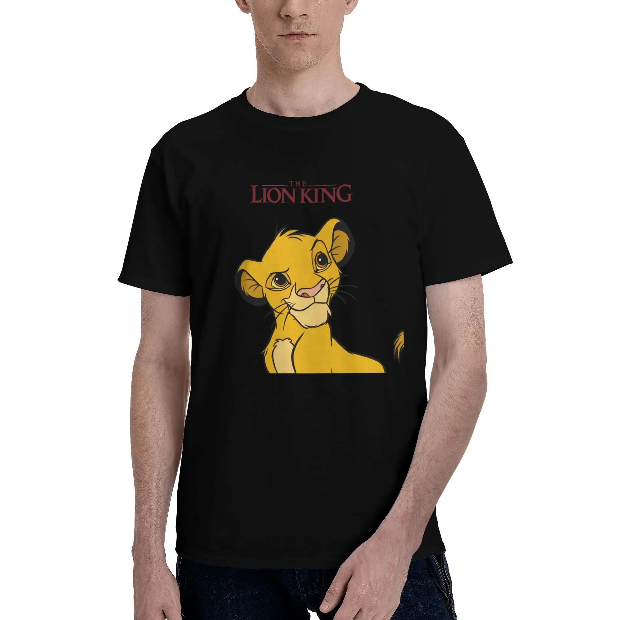 Camiseta de dibujos animados del Rey León para hombre, camisetas novedosas de manga corta, camisetas Retro de película Simba, Camiseta de algodón, ropa superior