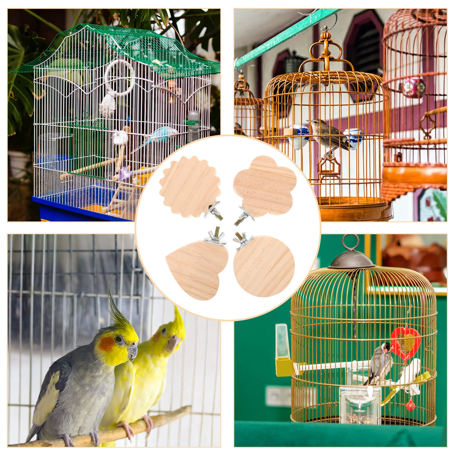 4 Stück Papageien-Barsch-Ständer, Holzplattform, ruhender Spielplatz für Wellensittiche, Nymphensittiche, kleine Vögel, Vogelkäfig-Zubehör