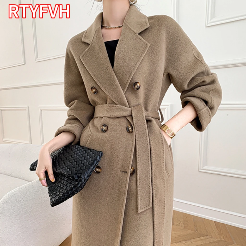 

Autumn and Winter New Cashmere Coat Women's Classic Elegant Luxury Double-breasted Women Thickened Double-sided Wool Long Coat