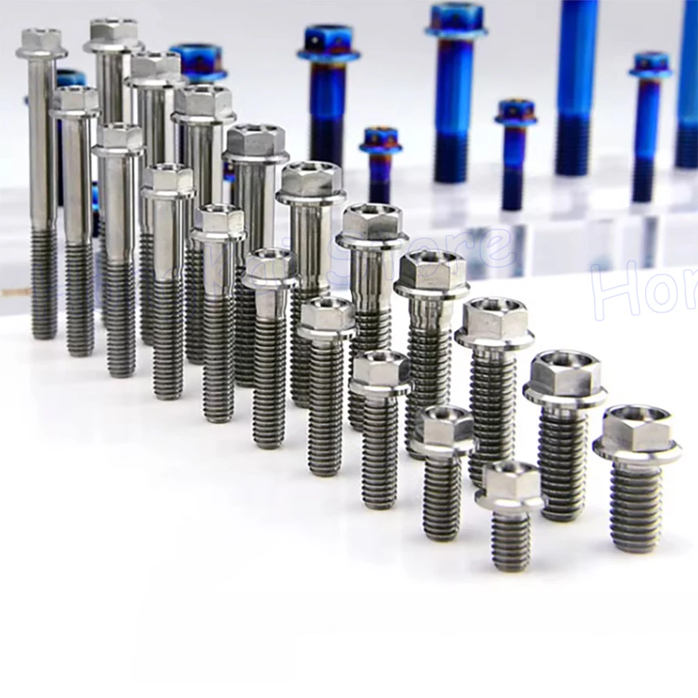 1Pcs Silver Titanium Bolts M6 M8*10 15 20 25 30 35 - 60mm Hexagon Flange Head Screw For Motorcycle Modification Disc Brake Bolt
