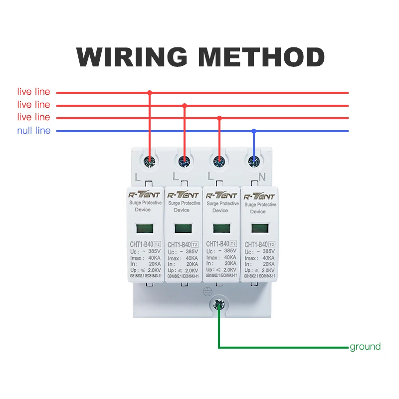 AC SPD 4P 385V 40KA 60KA Solar PV Surge Protector Din Rail Mounting Protective Low-voltage Arrester Device for House