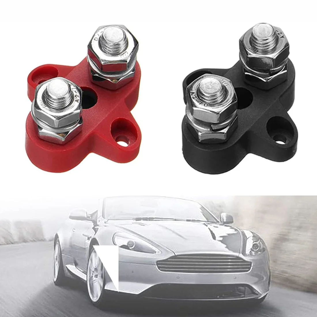 【Last Chance!】Terminal Block Studs M8 48V Junction Block Bus Bar Dual Heavy Duty Power Distribution Stud for Truck RV Boat,Black